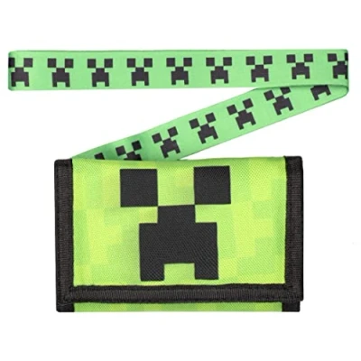 Image of Minecraft Wallet for Boys andGirls Creeper Face Video Game Money Attached Lanyard Official Merchandise