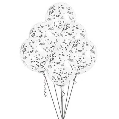 Image of Black Confetti Clear Latex Balloons (30cm) Pack of 6 Transparent Premium Latex, Perfect for Parties &amp; Celebrations