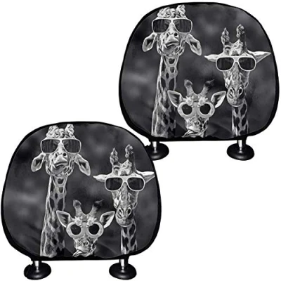Image of TOADDMOS 2 Pack Funny Giraffe Print Car Truck SUV Van Headrest Covers,Universal Seat Head Rest Protector