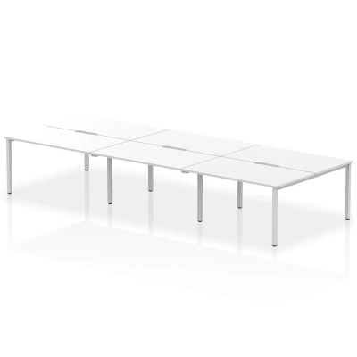 Image of Evolve B2B Silver Frame Bench Desk 1400 White (6 Pod) BE291