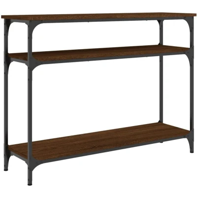 Image of vidaXL Brown Oak Console Table Industrial Style Engineered Wood Sofa/Hallway with Metal Frame and Adjustable Feet