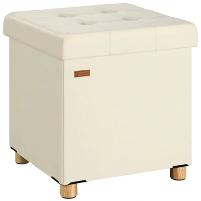 Image of CASARIA® Velvet Ottoman 40L Storage Capacity Thick Foam Padded Lid Sturdy Wooden Legs with Floor Protectors Foldable Design 300kg Weight Beige