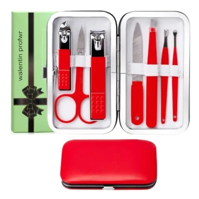 Image of Manicure Set Nail Clipper Women Men Stainless Steel Toe Finger Clippers Kit Personal Care Tools with Portable Travel Case Grooming for Friends(Red)