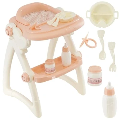Image of BiBi Doll Dolls Feeding High Chair Toy Play Set with Baby Accessories Kids Role Toys Furniture