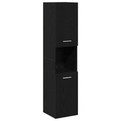 Image of vidaXL Black Oak Bathroom Vanity MDF Matte Finish Storage Cabinet with Hinged Doors and Elegant Design