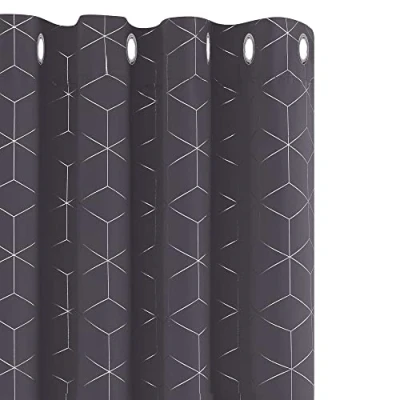 Image of Deconovo Window Valances Functional Blackout Curtains, Eyelet Diamond Foil Printed Energy Saving Curtains for Kitchen, 52 x 45 Inch(Width Length), Dark Grey, One Pair