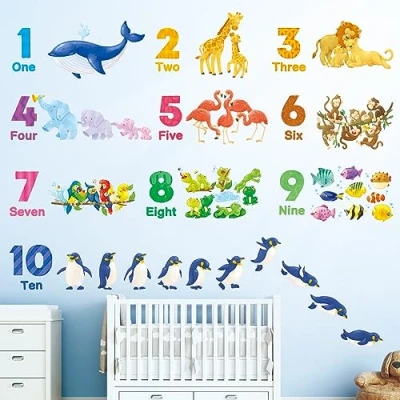 Image of DECOWALL DS12 8076 Learning Numbers Wall Stickers Large Animal Educational Decals for Kids Bedroom Nursery Living Room Art Home décor Classroom playroom Decorations Crafts Vinyl
