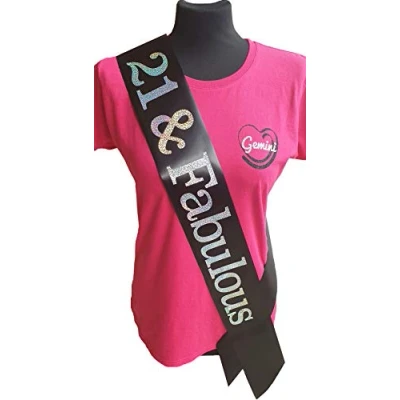 Image of Gemini Ribbons 21 and Fabulous 21st Birthday Sash Holographic Party Womens Mens Gift