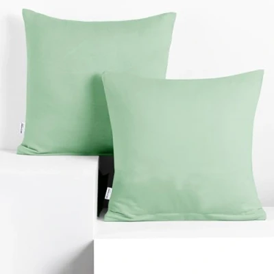 Image of DecoKing 2 Pillowcases 50 x cm Jersey Cotton Zip Mint Amber