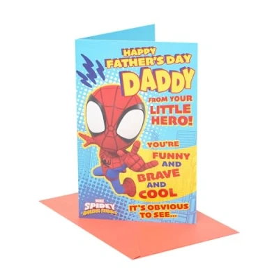 Image of UK Greetings Marvel Spider Man Father&#039;s Day Card for Dad From Son Little Hero Design