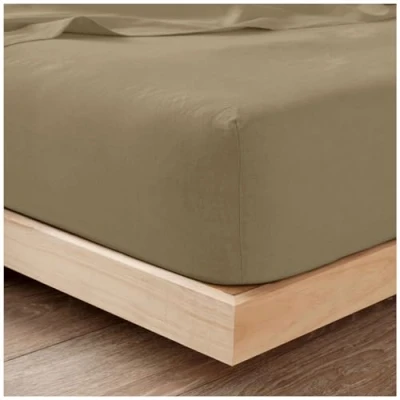 Image of Plain Flannel Fitted Sheet 100% Brushed Cotton Bedding Sheets For Double Bed 25cm Deep Elastic Corner Flannelette Bedsheet &amp; Mattress Thermal (193x137Cm) Latte