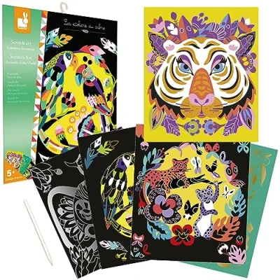 Image of Janod J07891 Party Batman Scratch Art Animals of The World, Multicolor, one Size