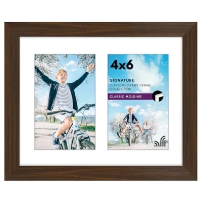 Image of Americanflat 8x10 Double Picture Frame in Walnut Composite Wood with Shatter Resistant Glass Horizontal and Vertical Formats for Wall Tabletop