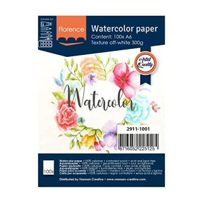 Image of Vaessen Creative Florence Watercolour Paper A6, Ivory, 300 GSM, Artist Grade Quality, Textured Surface, 100 Sheets for Painting, Handlettering, Art Projects
