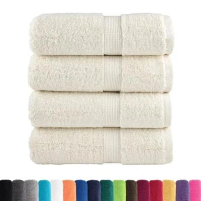Image of vidaXL Cotton Guest Towels Set of 4 Cream 30x50 cm Super Absorbent 600 gsm Multipurpose Kitchen/Gym/Face Machine Washable with Hanging Loop