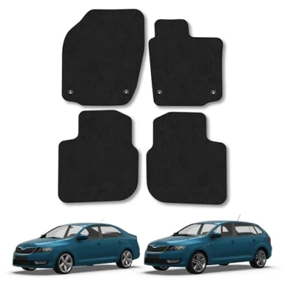 Image of Car Mats Compatible with Skoda Rapid (2012 2019) Tailored Fit Black Carpet Floor Set Accessory Custom 4 Pieces Anti Slip Backing &amp; Binding Trim Edge