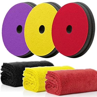 Image of Detailmate Koch Chemie Polish Pad Set: Micro Cut 150 x 23 mm + Fine Heavy 3 Microfibre Cloths, 40 cm, 550 GSM