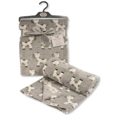 Image of KAV Soft Fleece Wrap Blanket 75Wx100L CM Unisex Pram Cot Crib Moses Basket Giraffe Print Gift Set for Newborn Babies Girl/Boy, Infant (Grey)