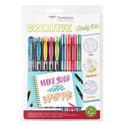 Image of Tombow Creative Kit for Visual Notes, Self Organization, Sketchnotes and Lettering, 8 Double Tip Coloured Markers 1 4 Colour Pen, STUD SET