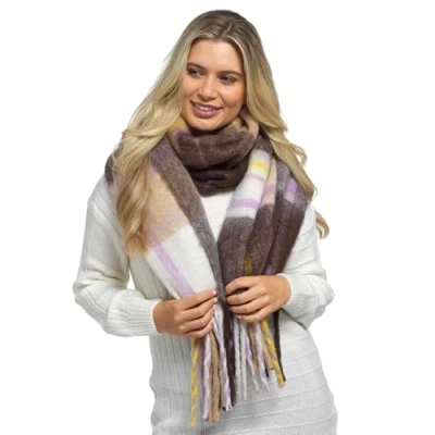 Image of Undercover Ladies Lilac &amp; Brown Check Brushed Blanket Scarf GL1158