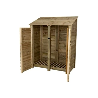 Image of Arbor Garden Solutions Wooden log store 6ft with doors (W 146cm, H 180cm, D 88cm), natural finish (Without kindling shelf)
