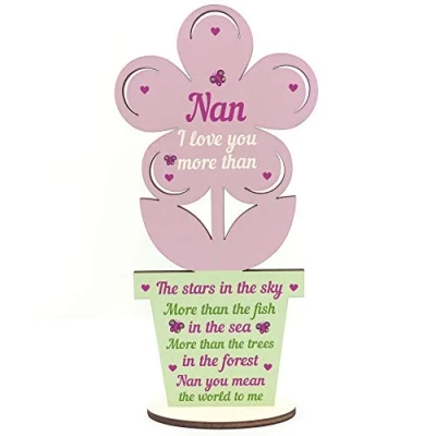 Image of RED OCEAN Nan Birthday Wooden Flower Gifts From Granddaughter Grandson LOVE Keepsake