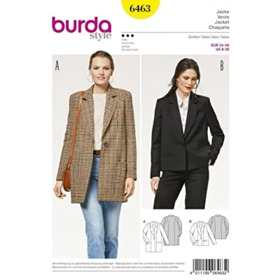Image of Burda Ladies&#039; Intermediate Blazer Jackets Sewing Pattern, Size 8 20, Multi coloured