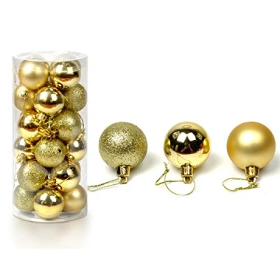 Image of 24 Pcs Christmas Baubles Tree Plain Glitter Xmas Ornament Ball Decoration 3cm Gold