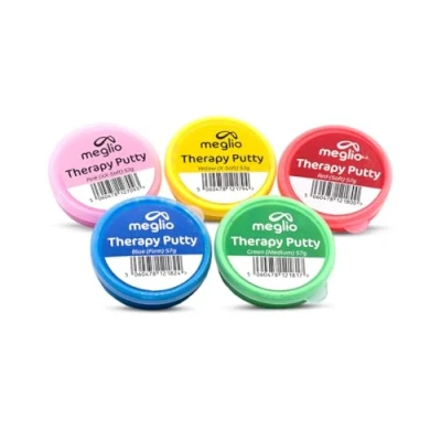 Image of Meglio Hand Therapy Putty Premium Pack of 5 Strength Training, Color Coded Tubs 57g, Stress Relief Exercise for Adults &amp; Childrens, Variable Resistive