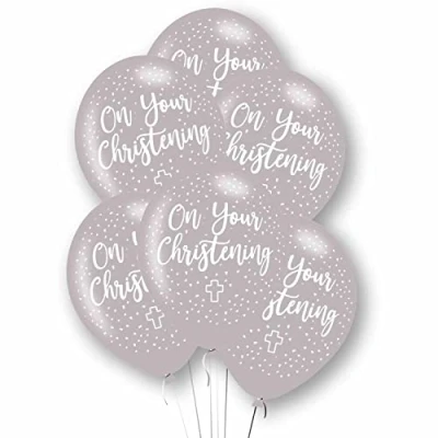 Image of Amscan 9912800 Rtl Balln 6Pk Christening Slvr