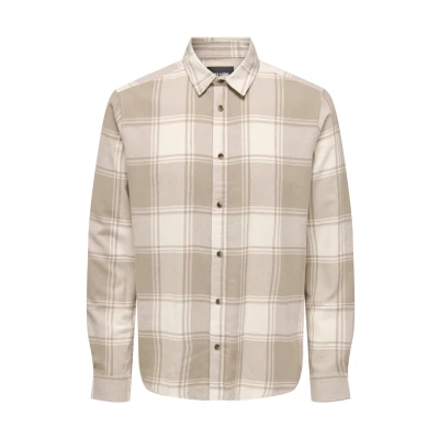 Image of Only &amp; Sons Gudmund Checked NOOS Shirt, Men&#039;s, Size: Small, Beige
