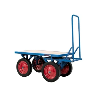 Image of Turntable Platform Truck, Heavy Duty 1000kg Capacity Blue Steel Flatbed Trolley with Anti Friction Steering &amp; Solid Durable Wheels