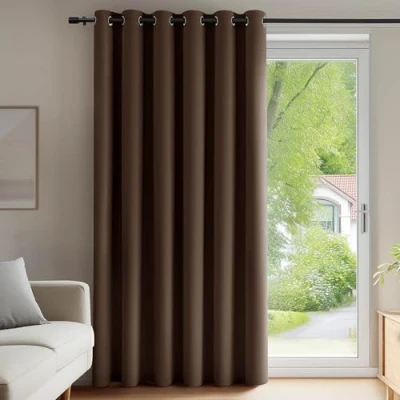 Image of Deconovo Eyelet Blackout Noise Reduction Window Treatment Thermal Insulated Wide Width Curtain for Door 80 x 84 Inch Brown 1 Panel