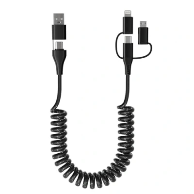 Image of Coiled Multi Charging Cable USB C Lightning Micro 5 in 1 Compatible Apple Carplay &amp; Android Auto [MFi PD 60W Data Sync] for iPhone 16 15 14 13 Samsung Laptop
