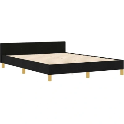 Image of vidaXL Modern Black Bed Frame with Tufted Headboard Accommodates 2 3 People 160 x 200 cm Sturdy Wood Construction for Indoor Use Only Anti Scratch Legs Furniture Bedroom Person Adu