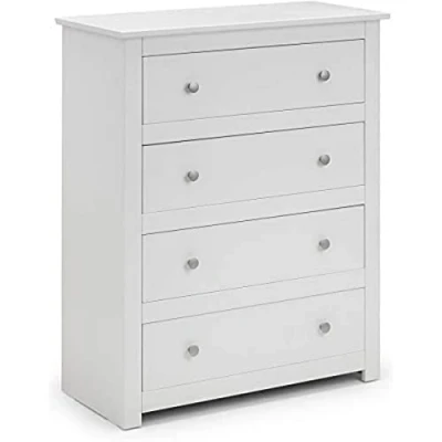 Image of Julian Bowen 4 Drawer Chest, Lacquered Pine &amp; Mdf, Surf White, Height: 103, Width: 85, Depth: 40cm