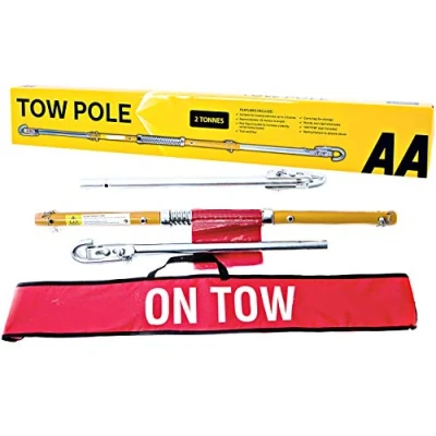 Image of AA Rigid Steel 3 Part TOW Pole AA6165 for Towing Cars and Vehicles up to 2 Tonnes 1.8 m Long TUV Certified Includes ON Sign Red Flag , Yellow