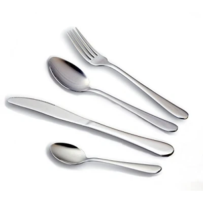 Image of HornTide 16 Piece Cutlery Flatware Sets Dinner Knife Fork Spoon Teaspoon 4 Place Setting Service for Person Stainless Steel Mirror Polishing