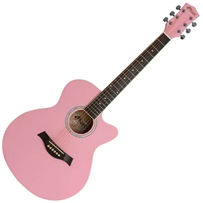 Image of TIGER ACG1 PK SM Acoustic Steel String Guitar Pastel Pink Matte Full Size Small Body Parlour for Ages 12+