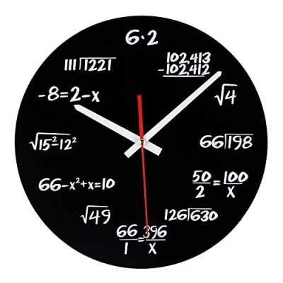 Image of Timelike Math Clock, Unique Wall Clock Modern Design Novelty Maths Equation Each Hour Marked By a Simple (Black)