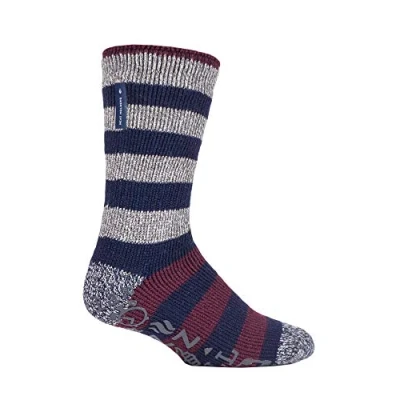 Image of HEAT HOLDERS Mens Striped Warm Fleece Lined Non Slip Thick Slipper Socks (6 11 uk, Grey Stripe (Oakley))