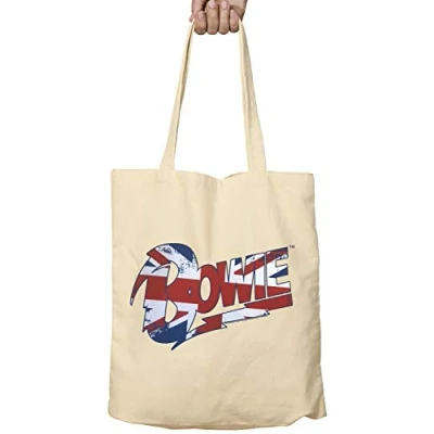 Image of David Bowie Tote Bag Union Jack Logo Aladdin Sane Beige Official Shopper One Size
