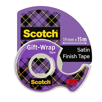Image of Scotch Gift Wrap Tape, 1 Roll on Handheld Dispenser , 19 mm x 15 m Satin Finish Clear Sticky Tape to Use Wrapping Paper