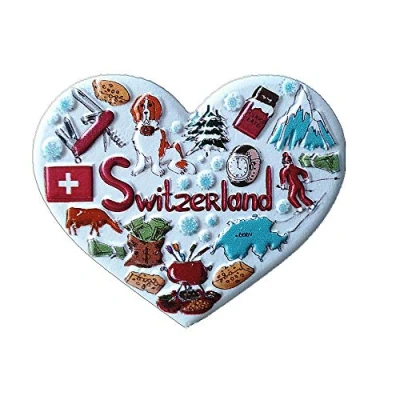Image of Heart Shape Switzerland 3D Fridge Magnet Tourist Souvenir Gift Home &amp; Kitchen Decoration Magnetic sticker Refrigerator Collection