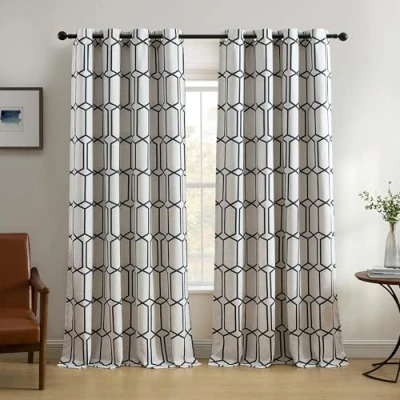 Image of Elrene Geometric Room Darkening Window Curtain Panel, 90% Polyester10% Linen, Indigo, 52&quot; W x 84&quot; L (Pack of 1)