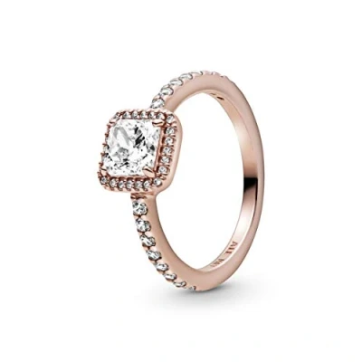Image of Pandora Timeless Elegance 14k Rose gold plated ring with clear cubic zirconia, 50