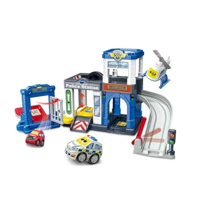 Image of Toot Drivers Police Station, Car Playset includes Toy, Helicopter &amp; Getaway car, Vehicle Tracks for Kids with Lights Sounds, Toddlers, 12 months, 2, 3, 4+ Years, English Version
