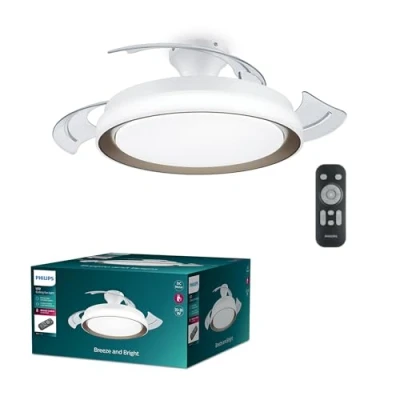 Image of Philips Led Bliss 28W Ceiling Light With 35W Fan, 2700K 4000K 5500K, Remote Control, Gold, For Lighting, Living Room And Bedroom