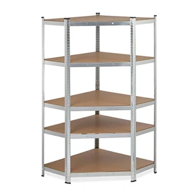 Image of Relaxdays Corner Shelving Unit, Heavy Duty, Galvanised Steel, Max. Load 875 kg, 181 x 128 92 cm, 5 Shelves, Silver