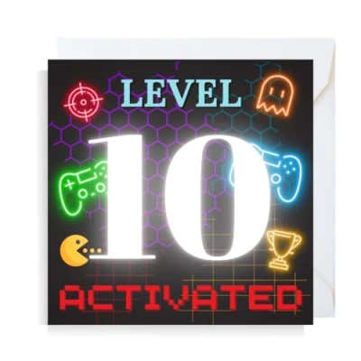Image of Second Ave Gaming Gamer 10th Birthday Age 10 Square Children&#039;s Kids Greeting Card for Boy or Girl